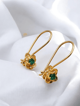 Aros flor esmeralda colgantes oro 18k 