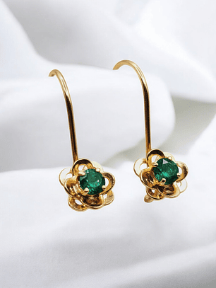 Aros flor esmeralda colgantes oro 18k 