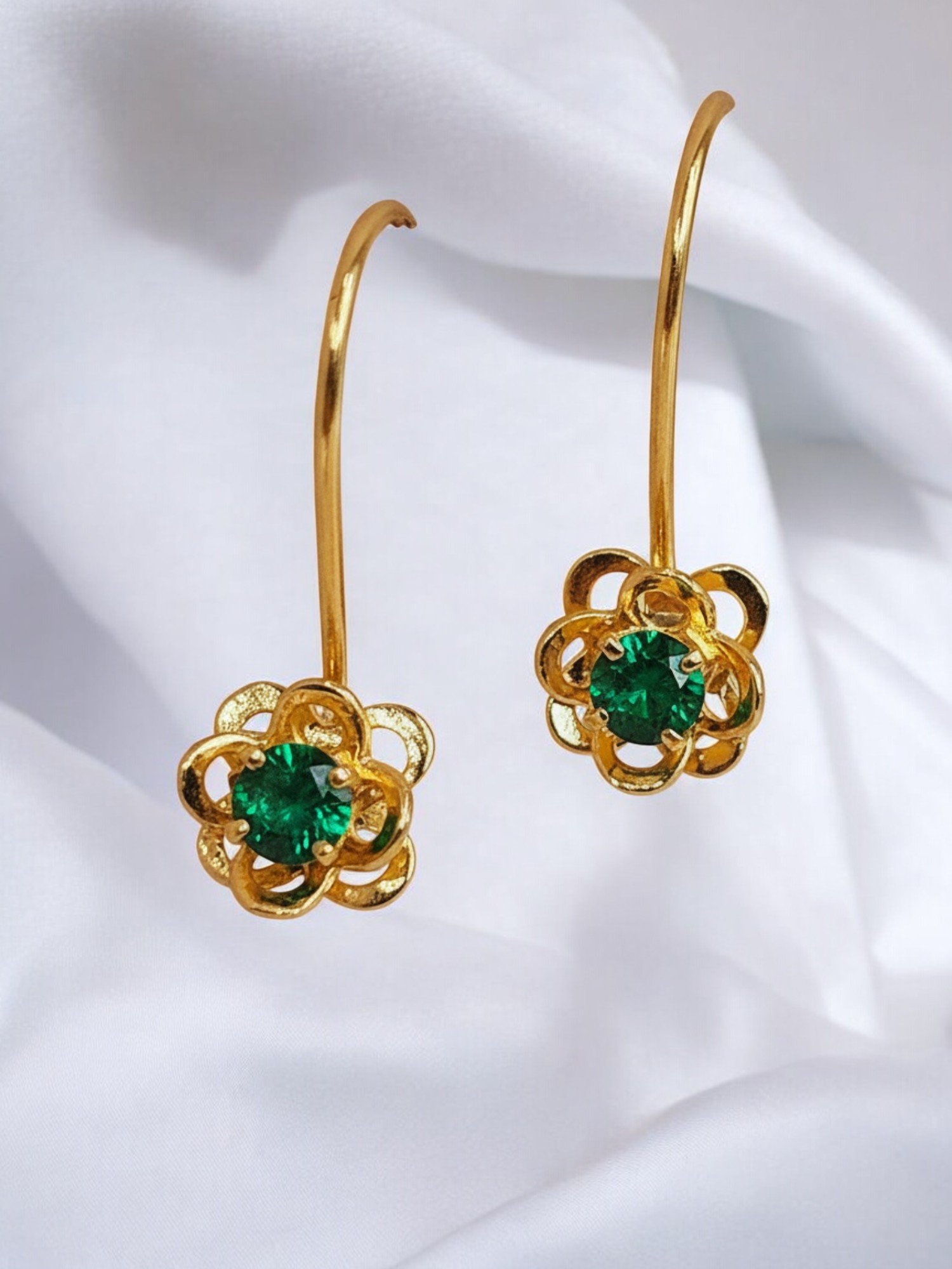 Aros flor esmeralda colgantes oro 18k  3