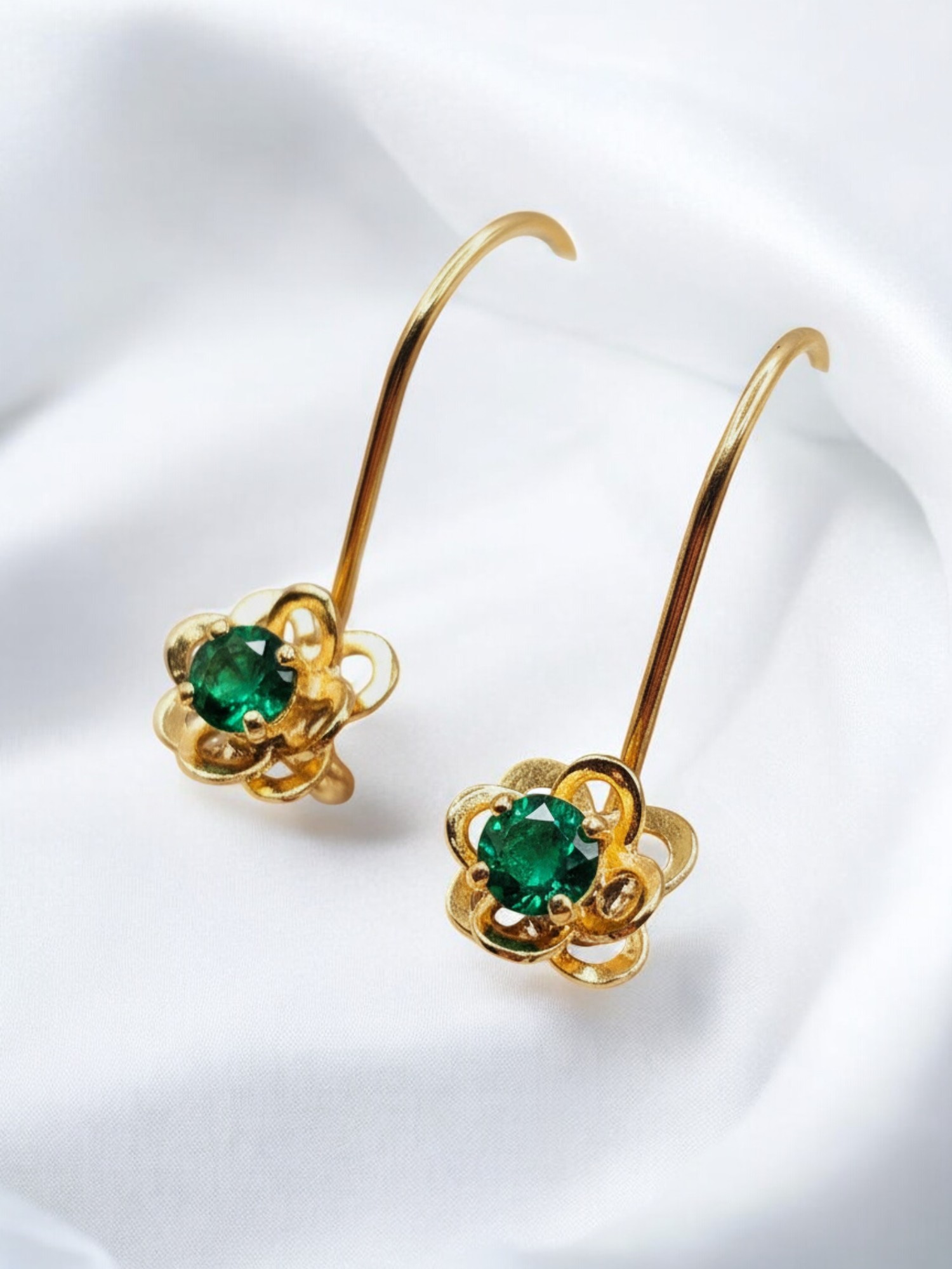 Aros flor esmeralda colgantes oro 18k  4