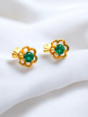 Aros flores esmeralda Oro 18k