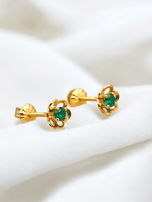 Aros flores esmeralda Oro 18k