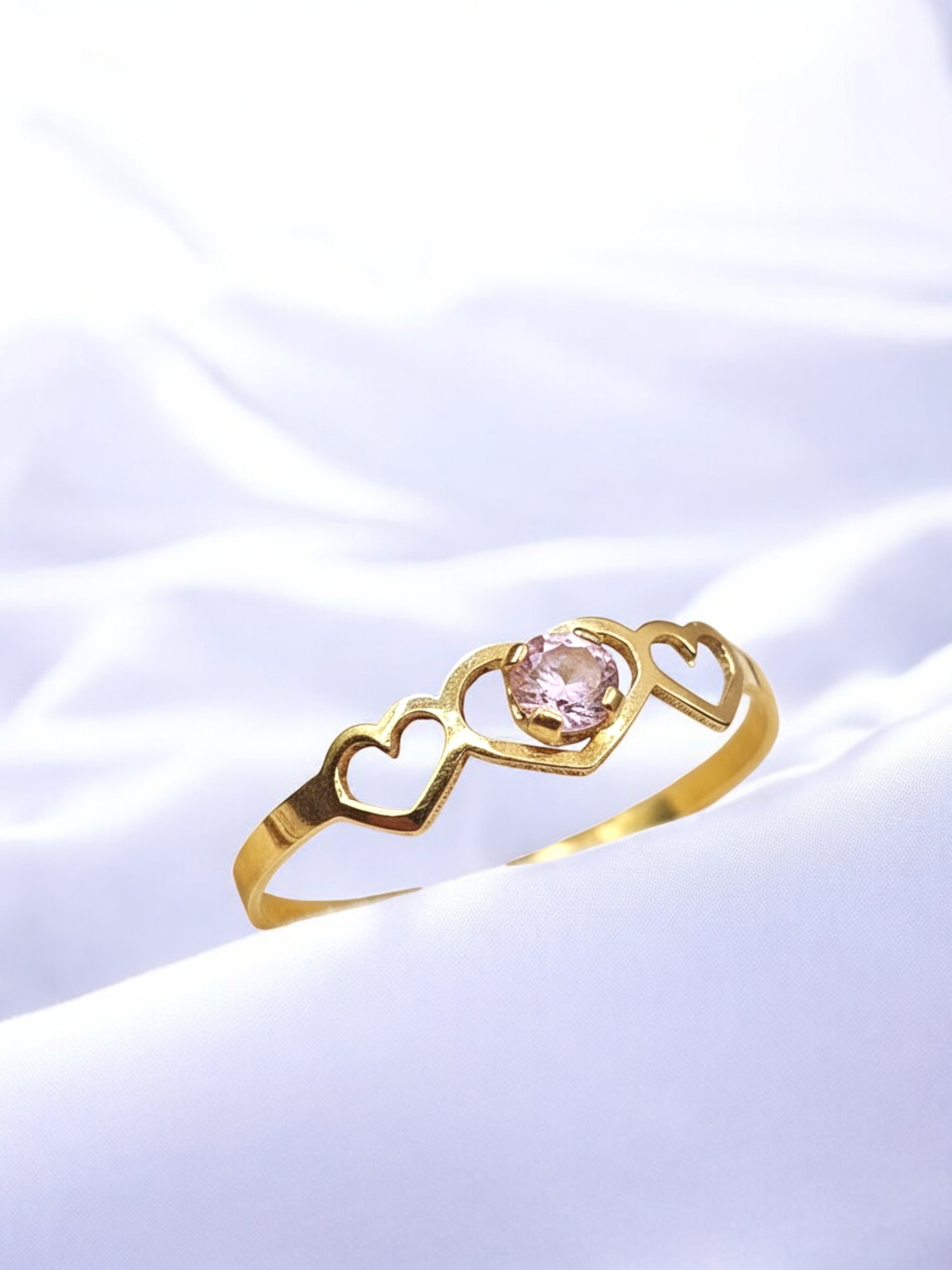 Anillo midi tres corazones rosa de francia Oro 18k 3