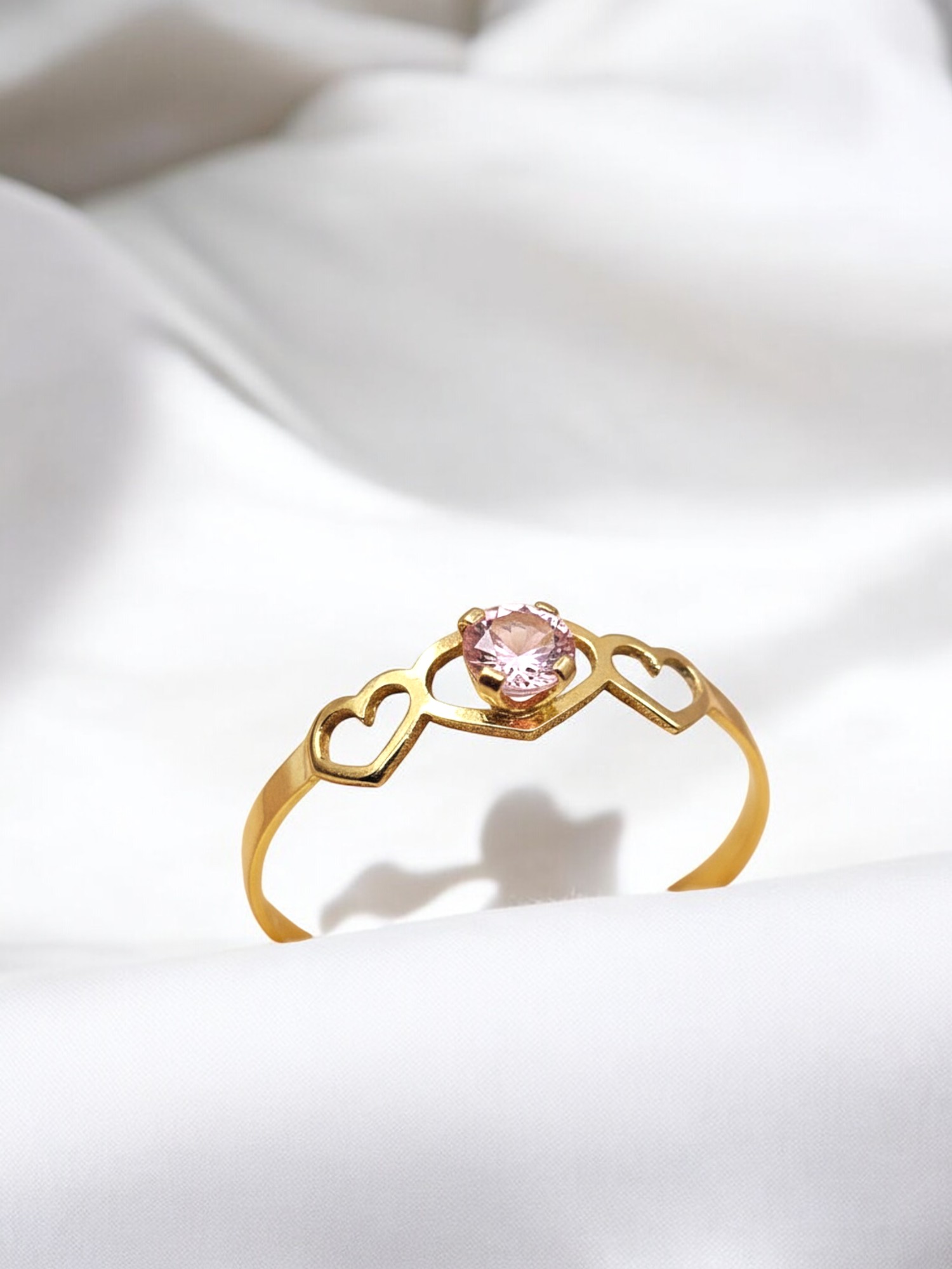 Anillo midi tres corazones rosa de francia Oro 18k 4