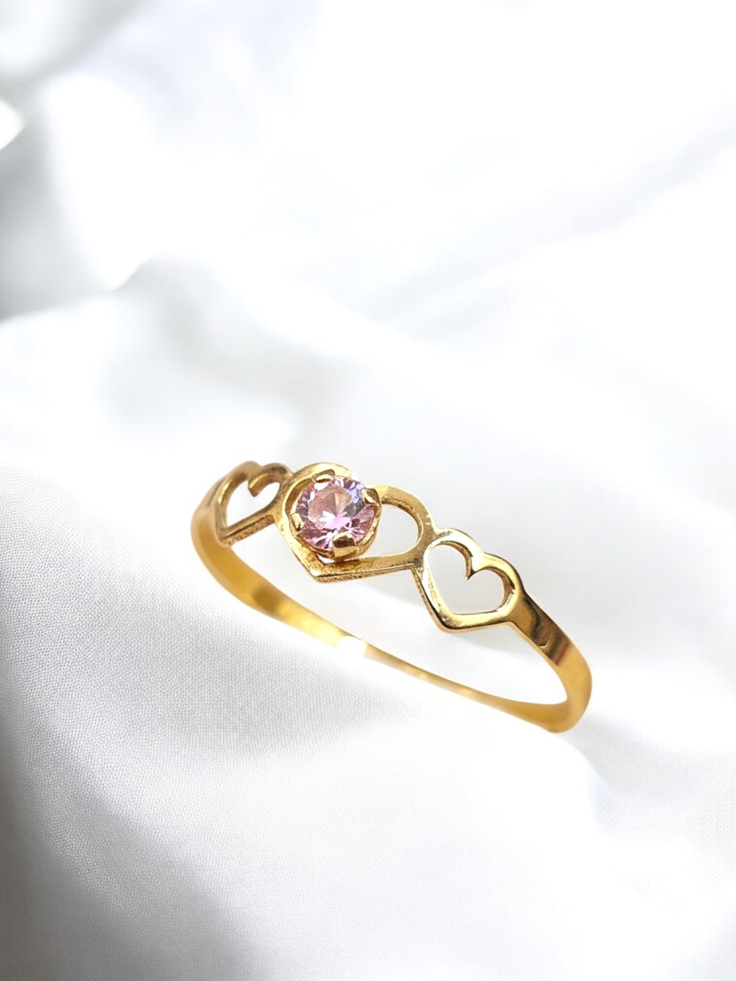 Anillo midi tres corazones rosa de francia Oro 18k 5