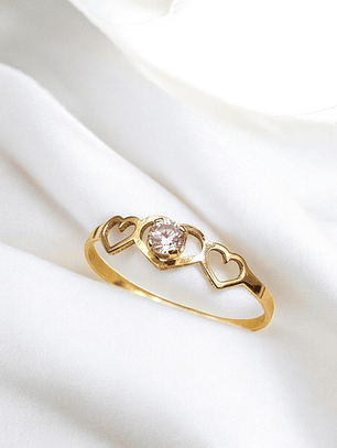 Anillo midi tres corazones rosa de francia Oro 18k