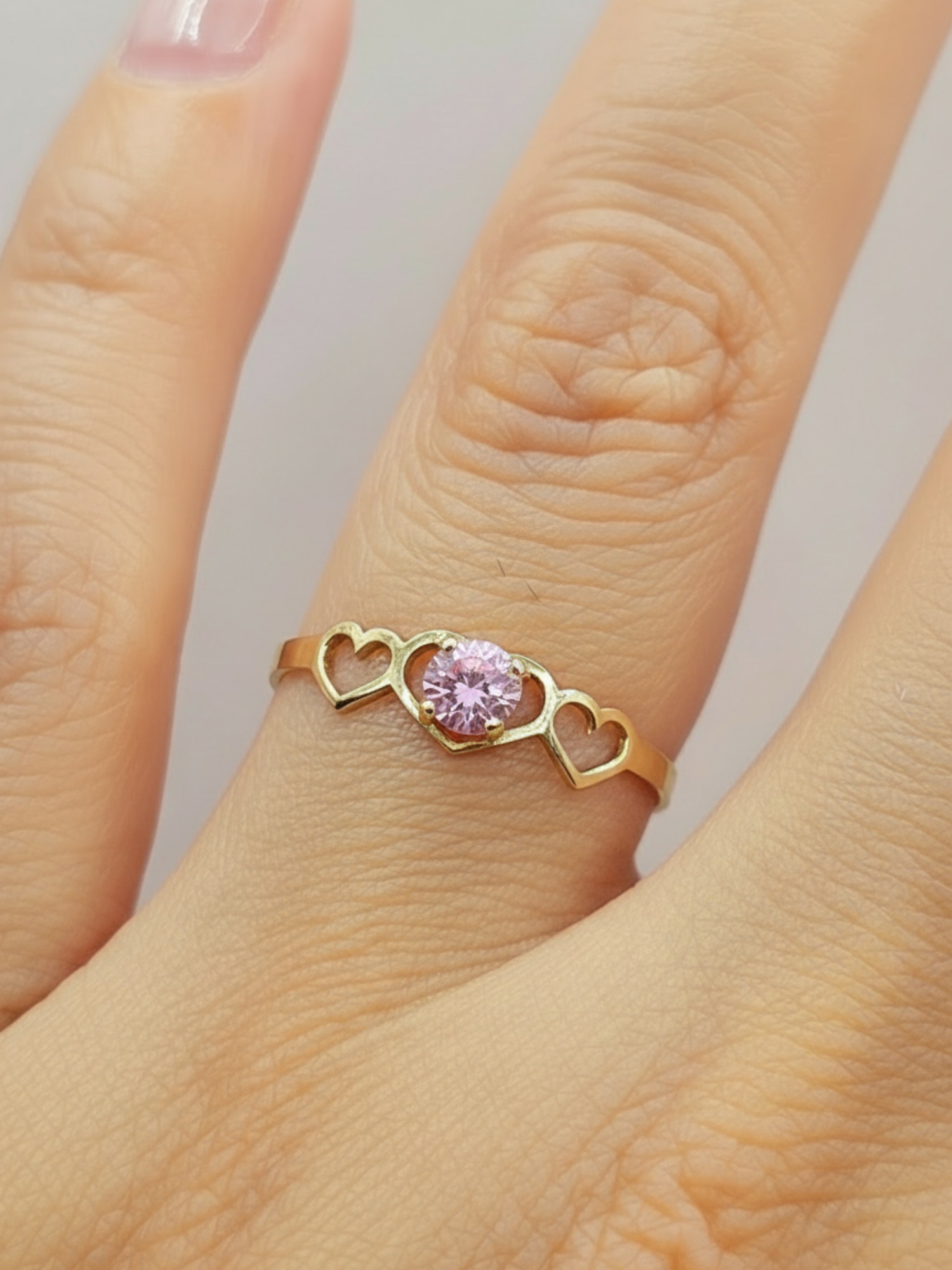 Anillo midi tres corazones rosa de francia Oro 18k 2
