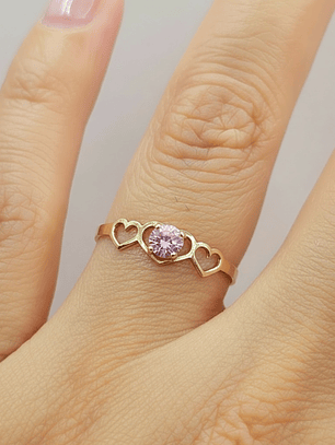 Anillo midi tres corazones rosa de francia Oro 18k