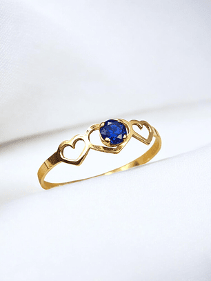 Anillo midi tres corazones zafiro Oro 18k