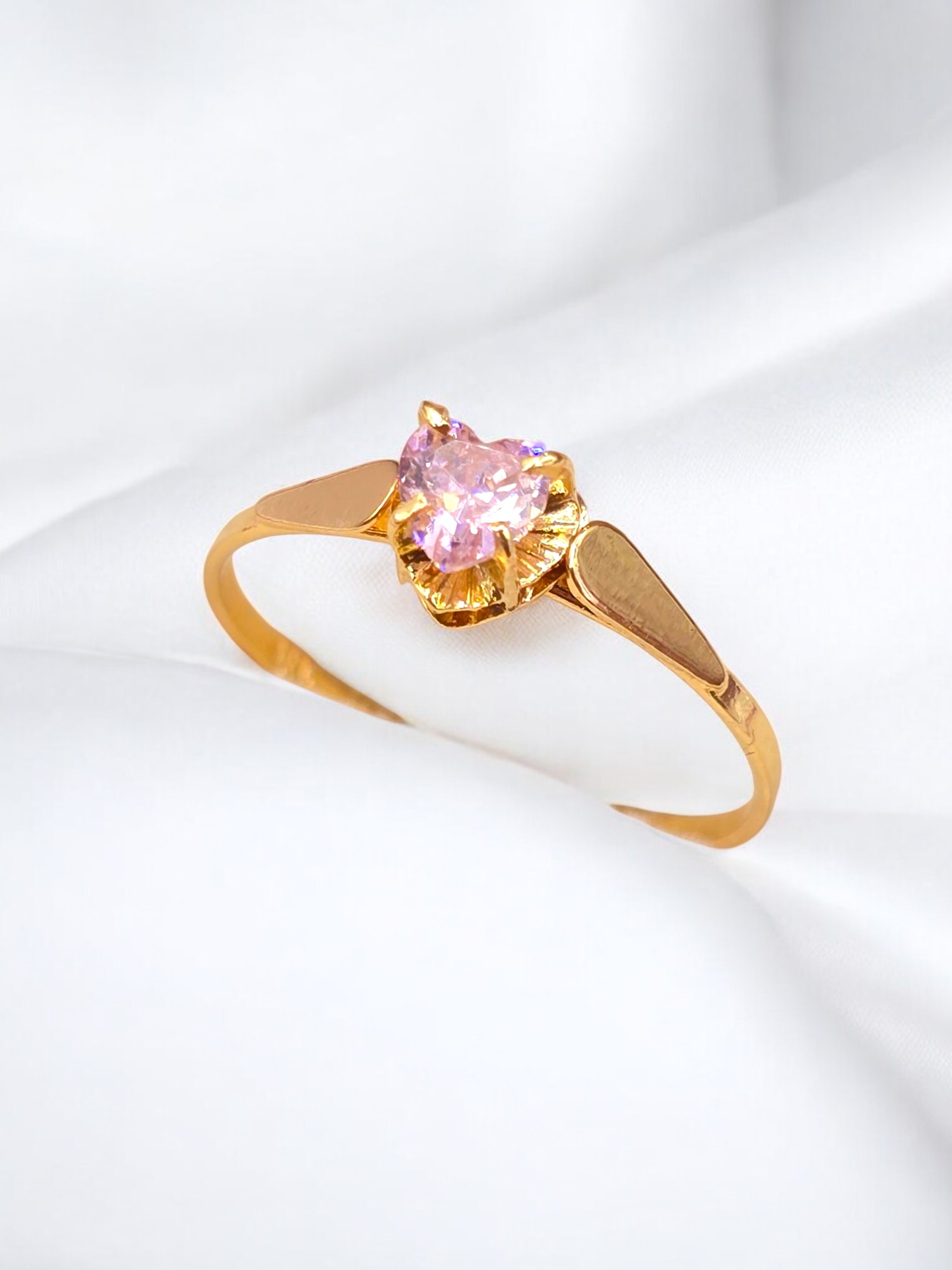 Anillo chatón corazón rosa de Francia Oro 18k 3