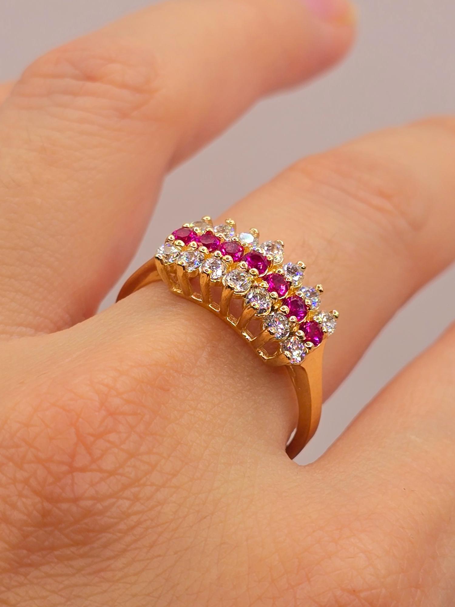 Anillo cintillo rubies y circones grande Oro 18k 2