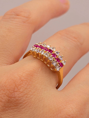 Anillo cintillo rubies y circones grande Oro 18k