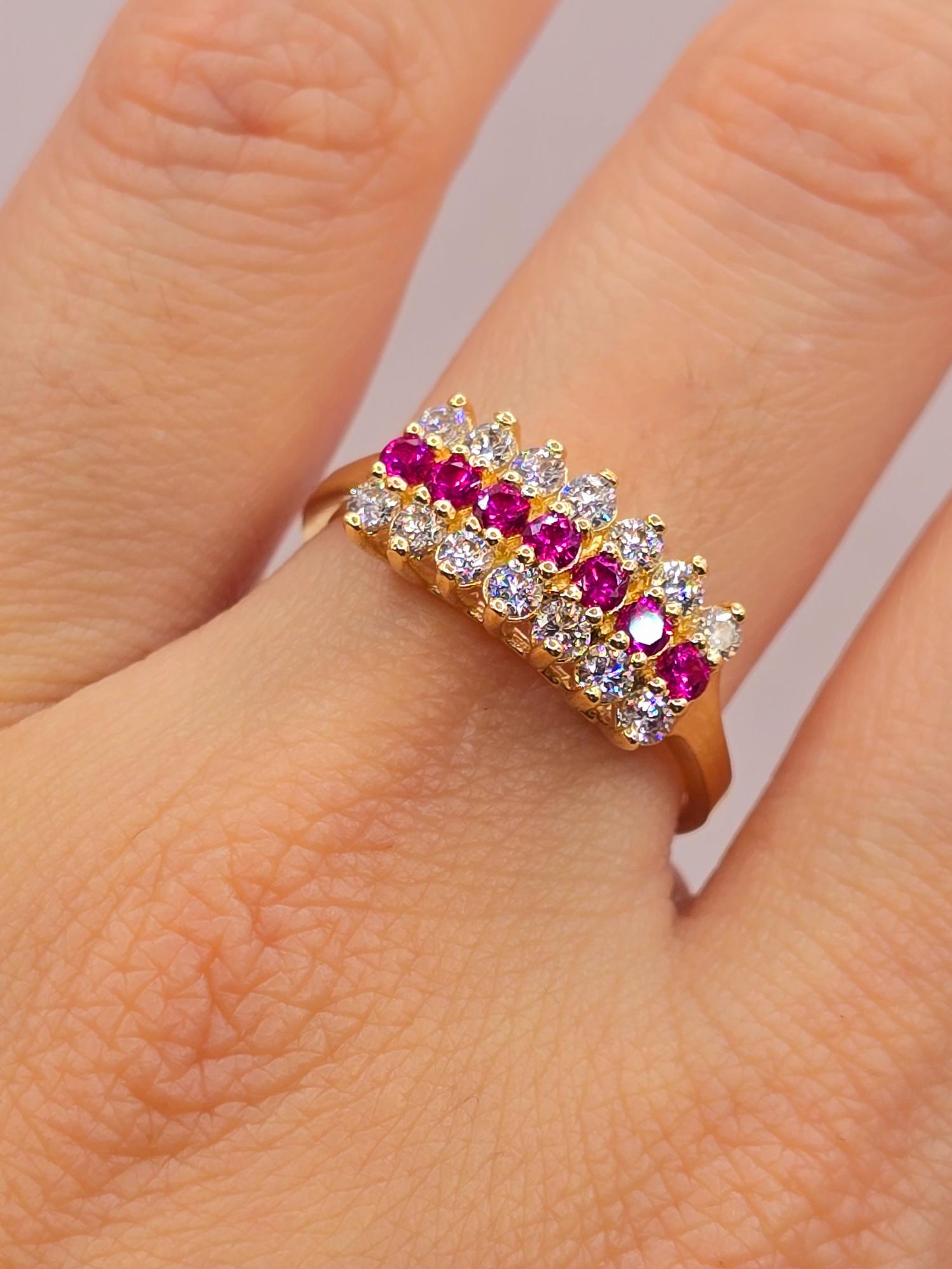 Anillo cintillo rubies y circones grande Oro 18k 4