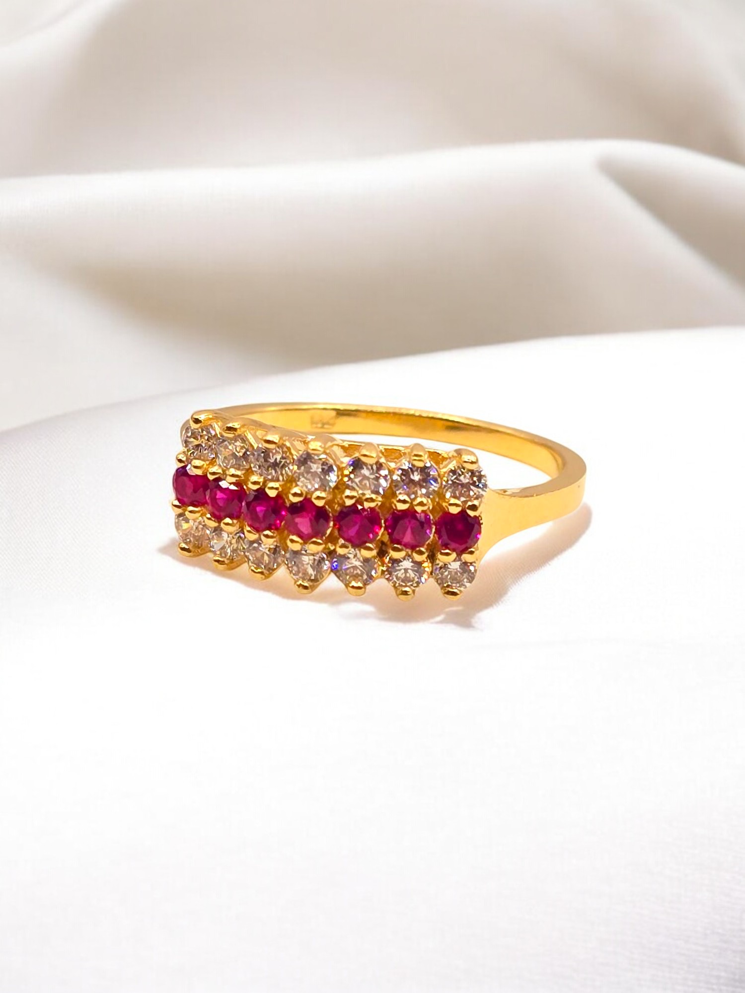 Anillo cintillo rubies y circones grande Oro 18k 5