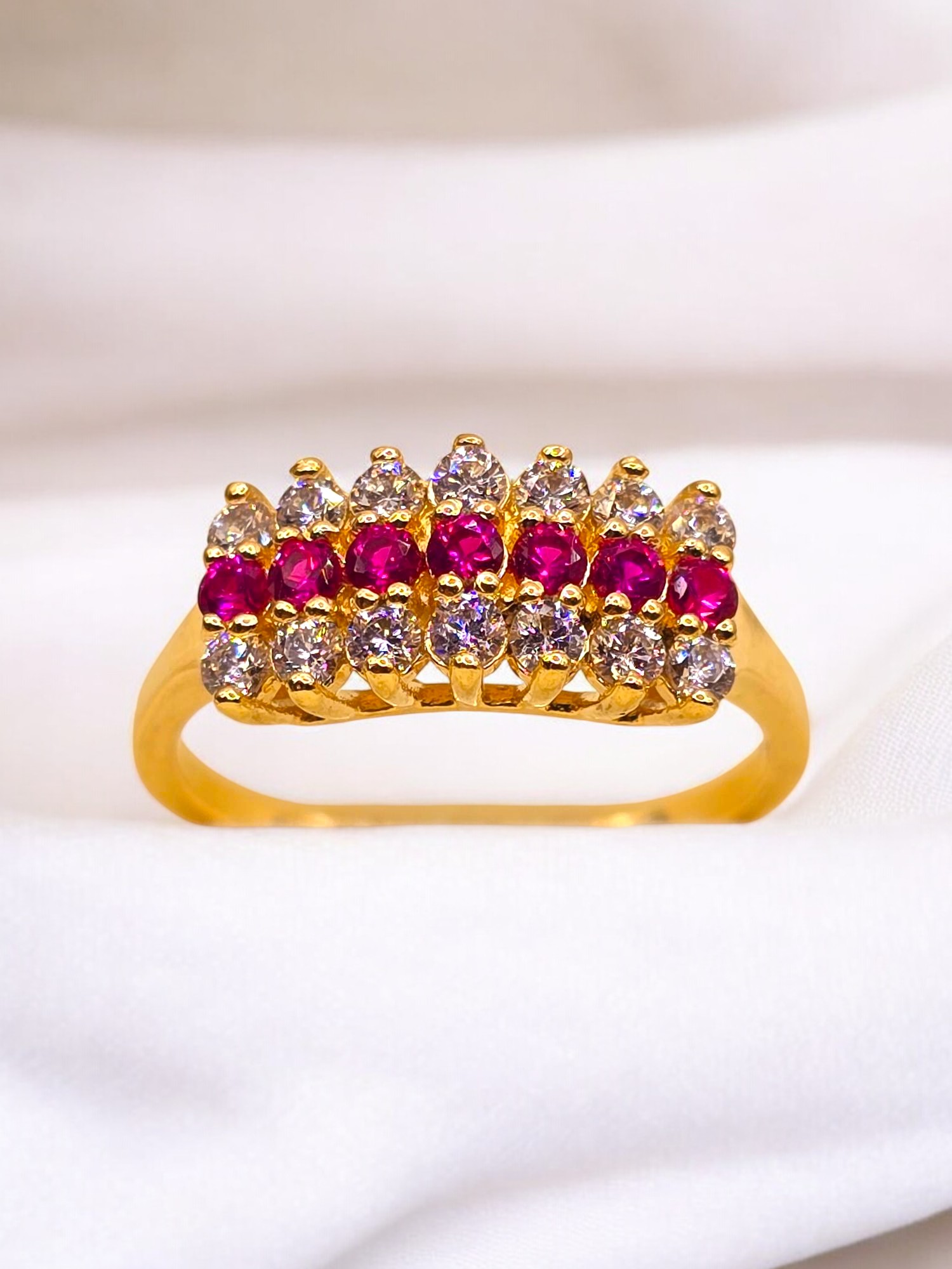 Anillo cintillo rubies y circones grande Oro 18k 3