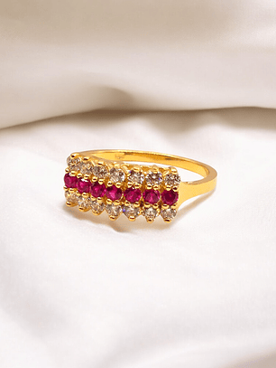 Anillo cintillo rubies y circones grande Oro 18k