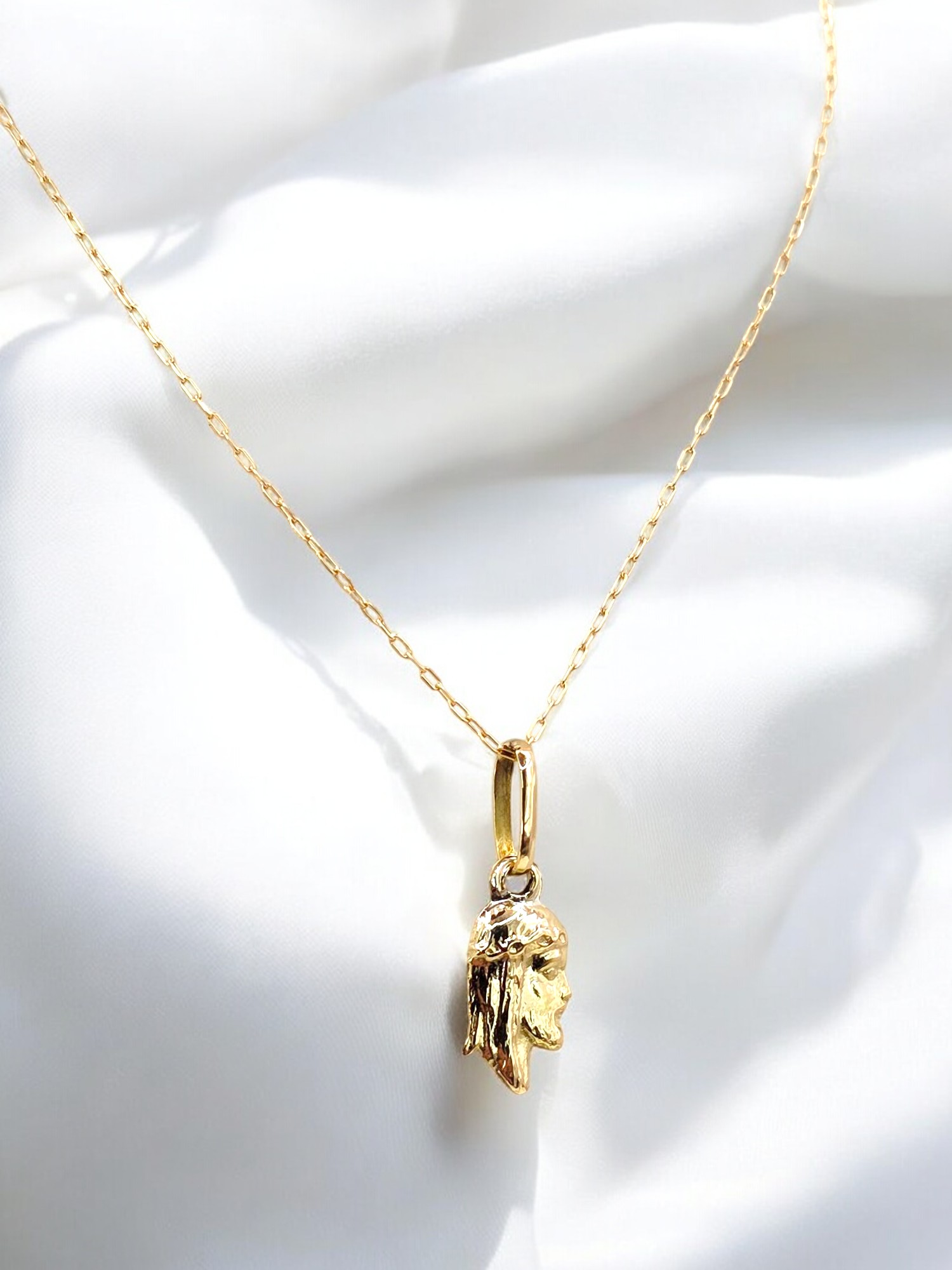Cadena eslabón limado 50 cm y rostro cristo 2 cm Oro 18k 5