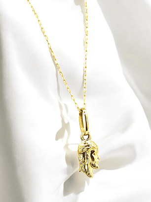 Cadena eslabón limado 50 cm y rostro cristo 2 cm Oro 18k