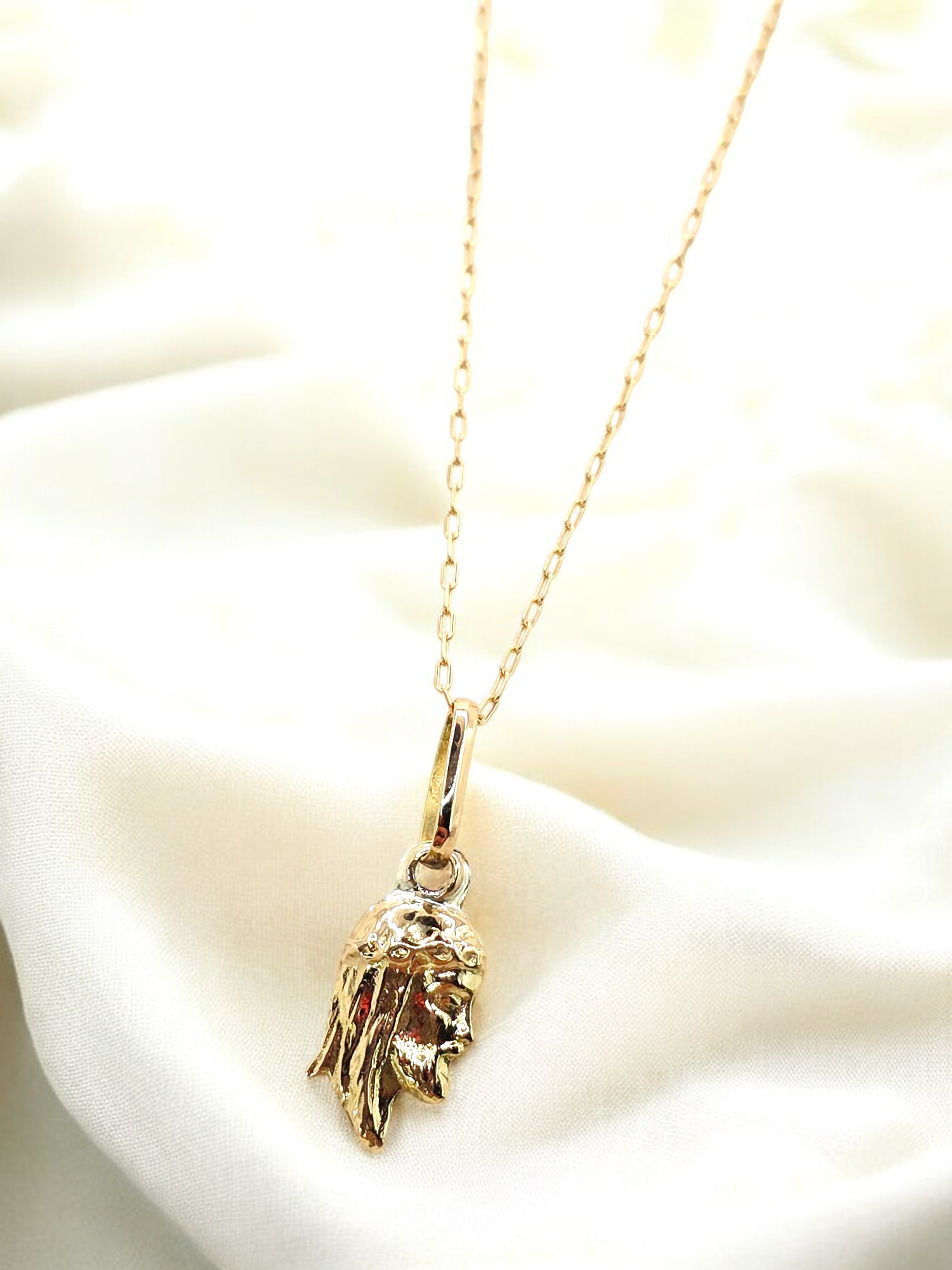 Cadena eslabón limado 50 cm y rostro cristo 2 cm Oro 18k 3