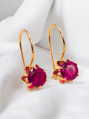 Aros chatón Italiano con gancho rubí grandes Oro 18k