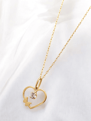 Cadena eslabon limado 50 cm con colgante corazón circón Oro 18k