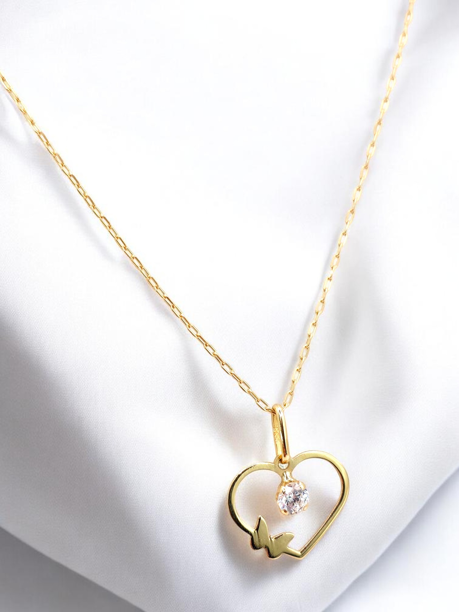 Cadena eslabon limado 50 cm con colgante corazón circón Oro 18k 5