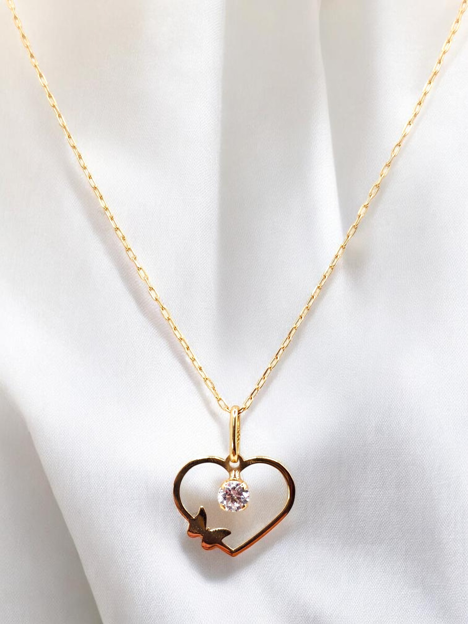 Cadena eslabon limado 50 cm con colgante corazón circón Oro 18k 1