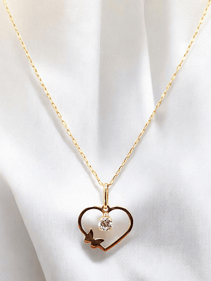 Cadena eslabon limado 50 cm con colgante corazón circón Oro 18k