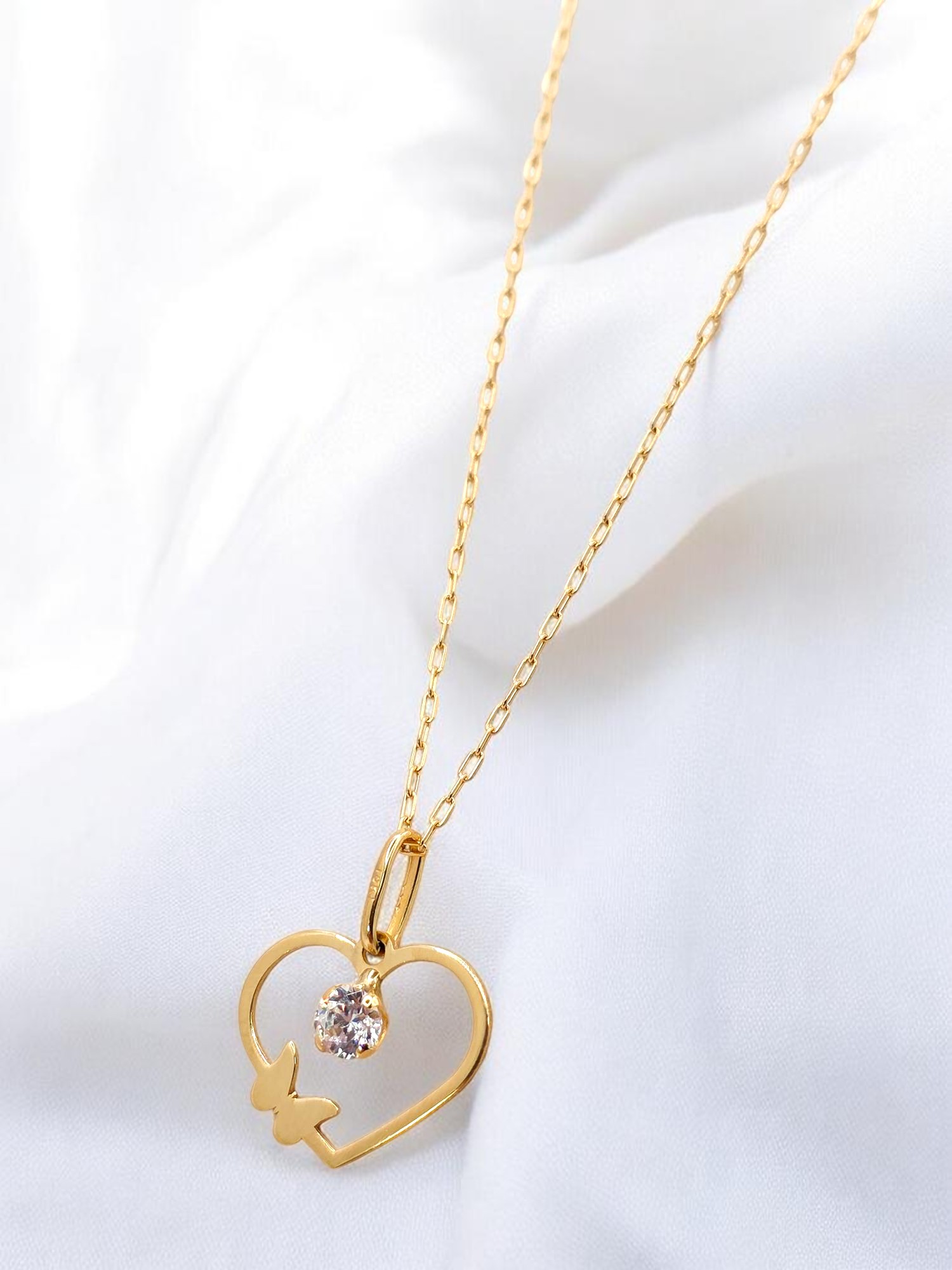 Cadena eslabon limado 50 cm con colgante corazón circón Oro 18k 6