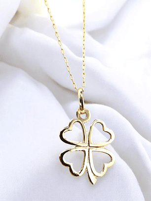 Cadena eslabon limado 50 cm con colgante trebol Oro 18k