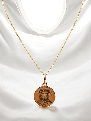 Cadena eslabon limado 50 cm fotograbado disco Oro 18k