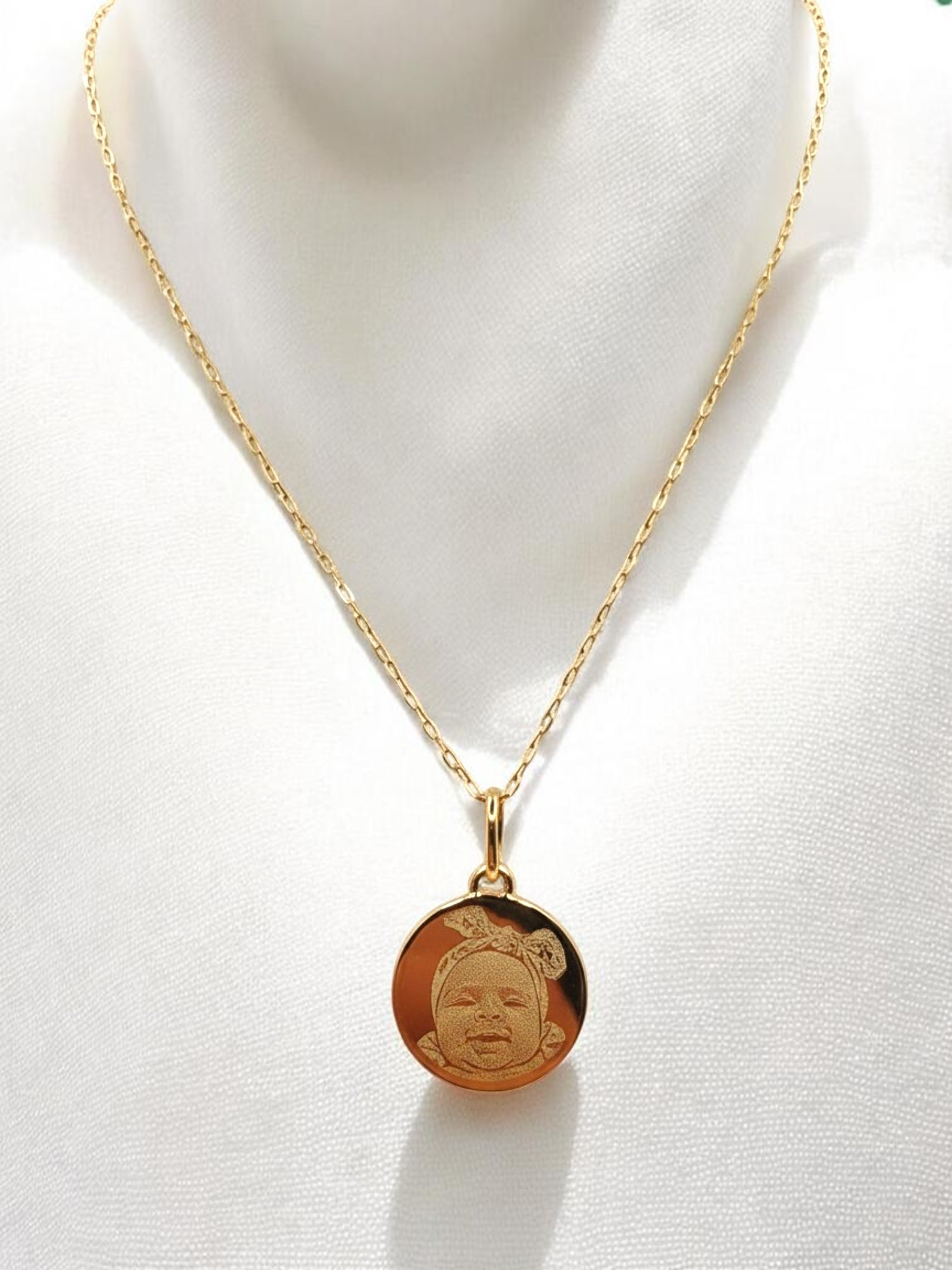 Cadena eslabon limado 50 cm fotograbado disco Oro 18k 4