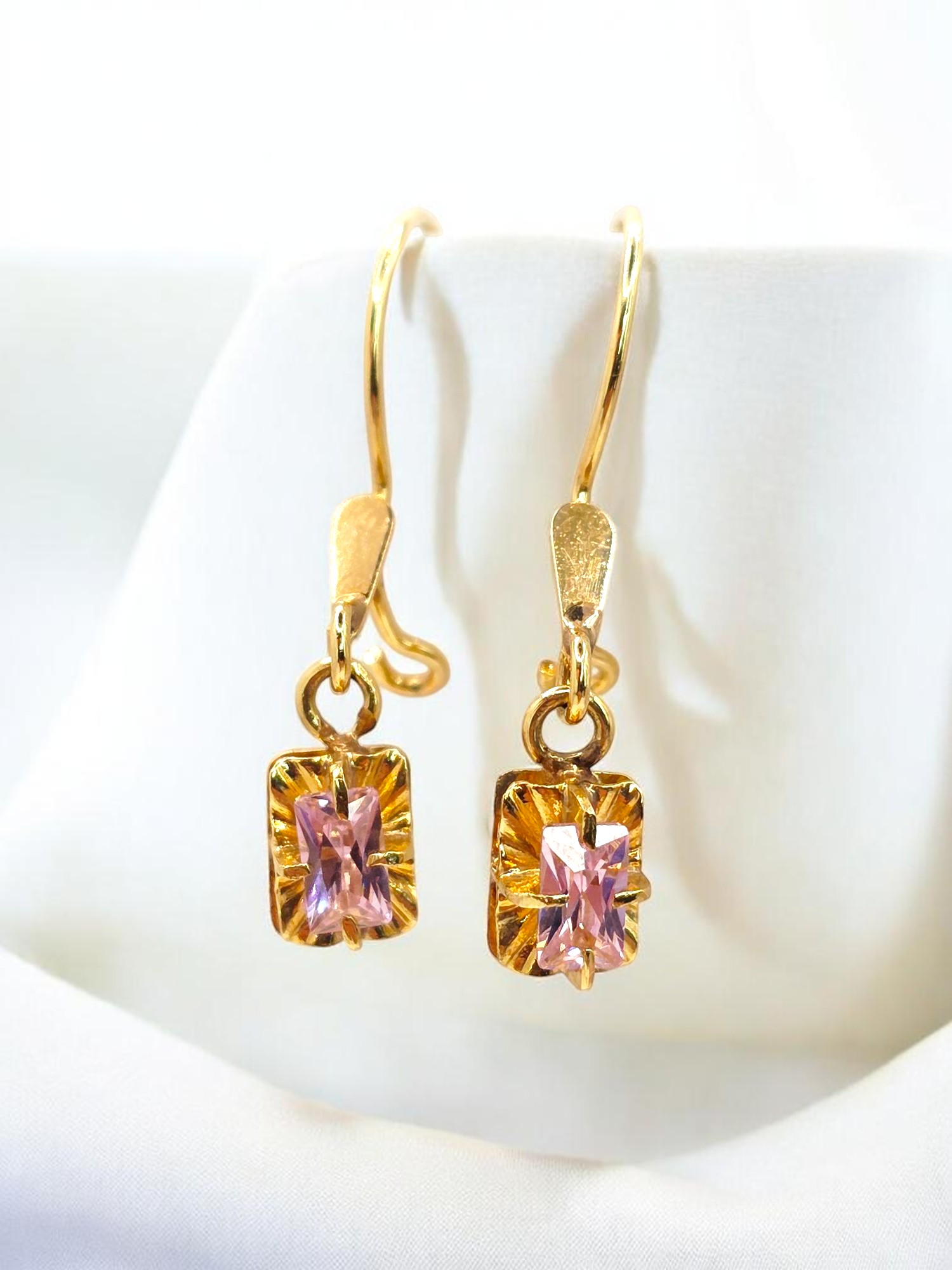 Aros chatón cuadro rosa de francia Oro 18k 5