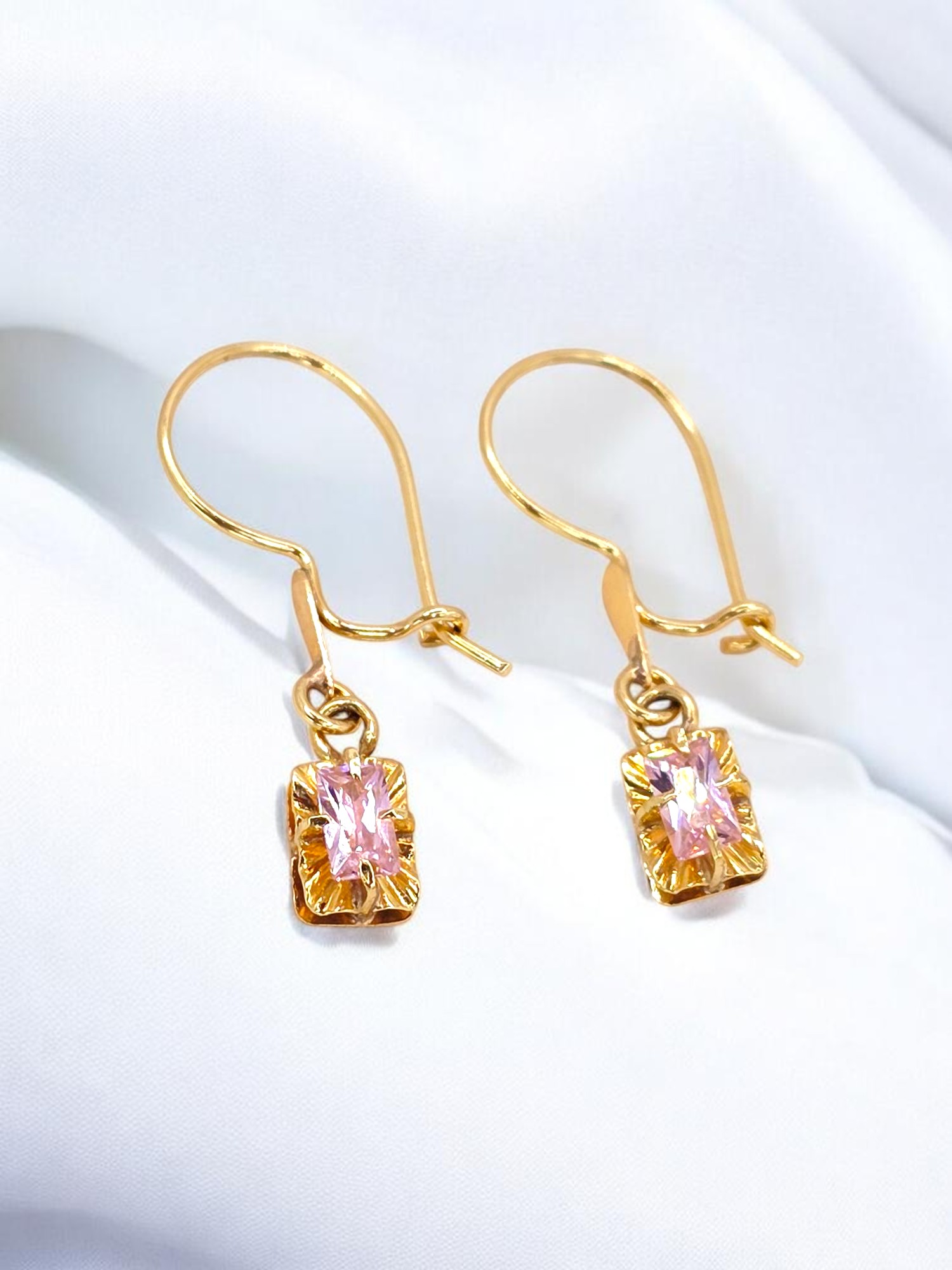 Aros chatón cuadro rosa de francia Oro 18k 6