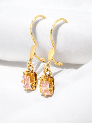 Aros chatón cuadro rosa de francia Oro 18k
