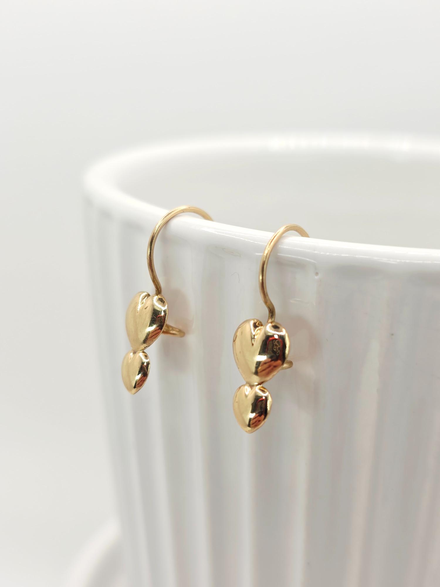 Aros dos corazones gancho Oro 18k 4