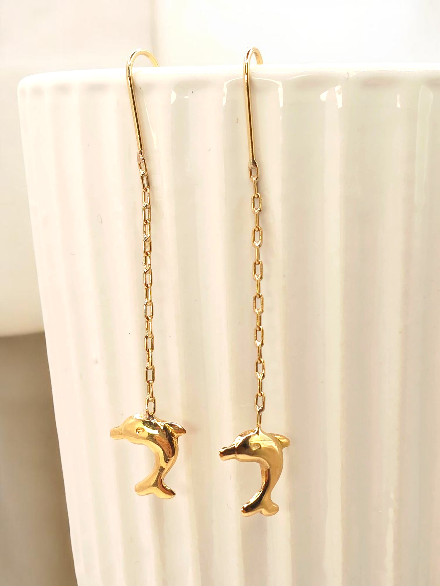 Aros cadena delfines Oro 18k 2