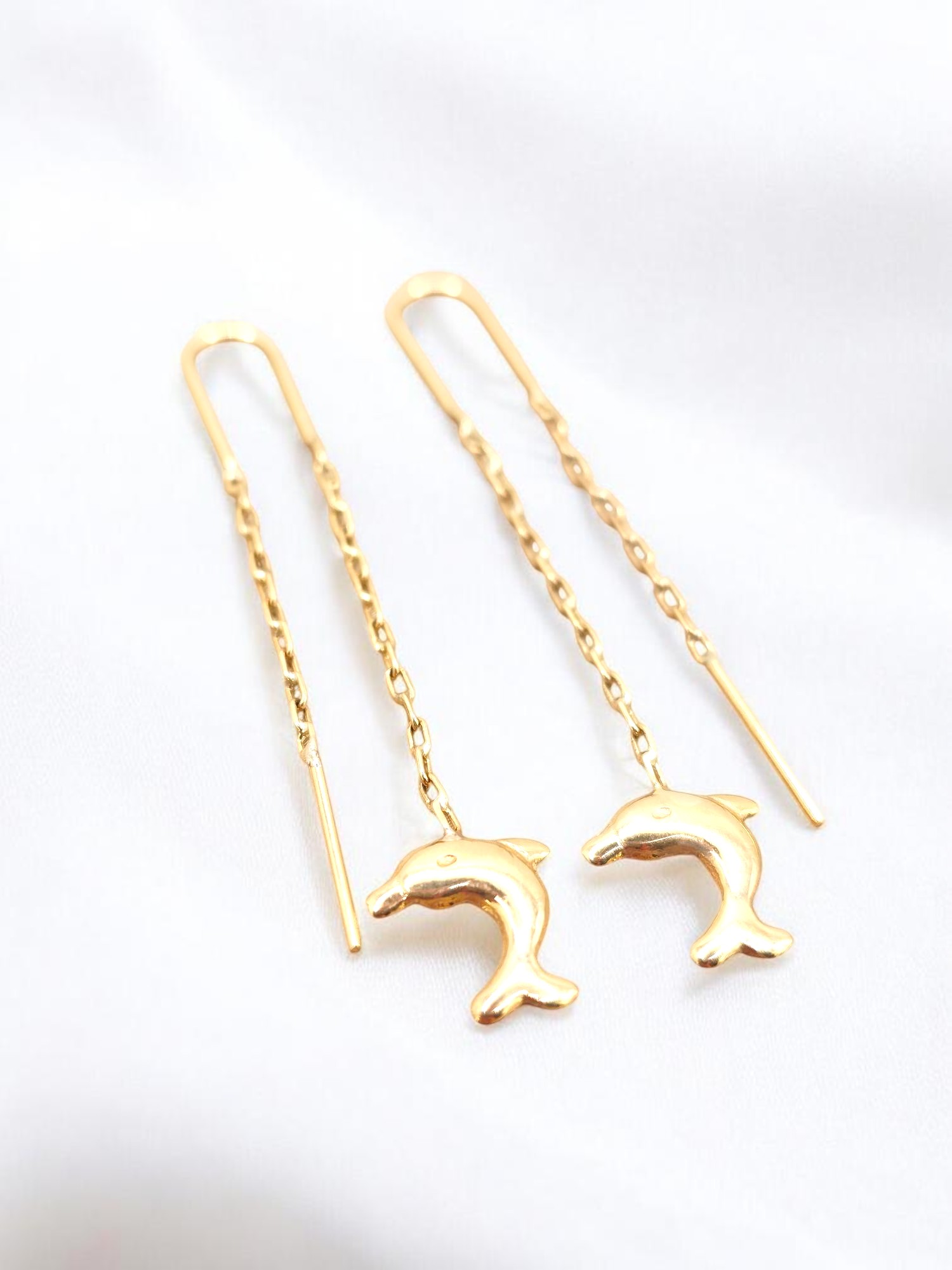 Aros cadena delfines Oro 18k 3