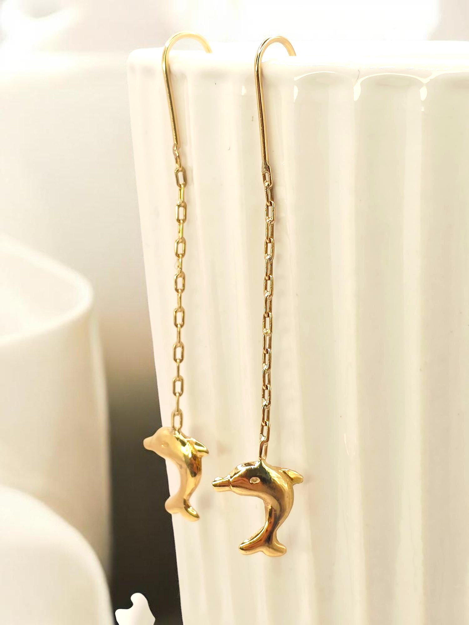 Aros cadena delfines Oro 18k 4