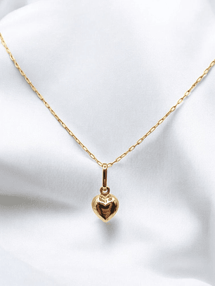 Cadena eslabón limado 45 cm y colgante corazón 1.4 cm Oro 18k