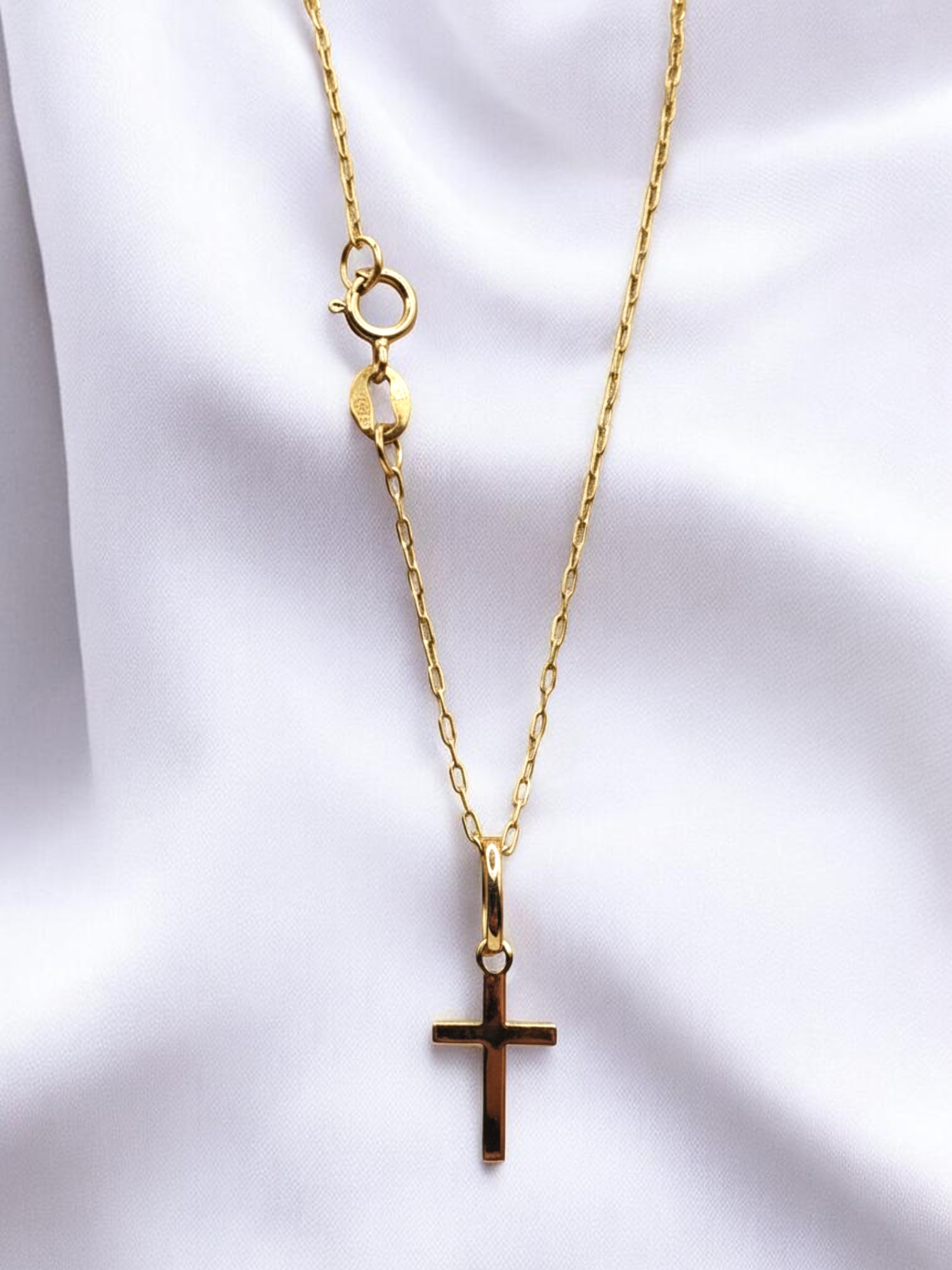 Cadena eslabón limado 45 cm y cruz palo 1.7 cm Oro 18k 3