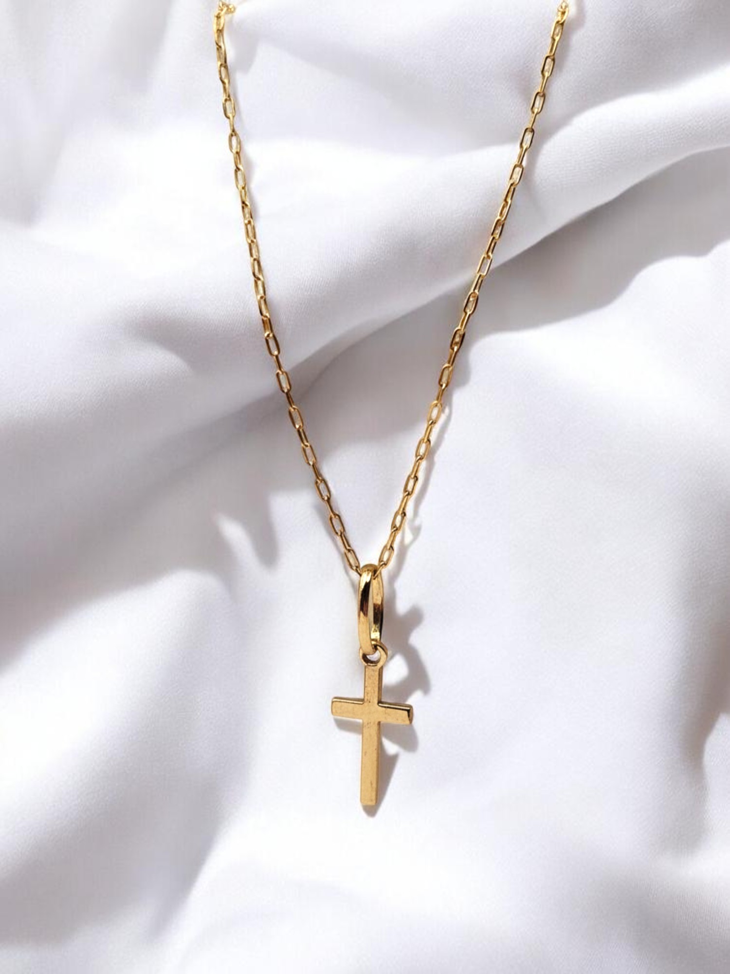 Cadena eslabón limado 45 cm y cruz palo 1.7 cm Oro 18k 2