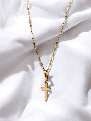 Cadena eslabón limado 45 cm y cruz palo 1.7 cm Oro 18k