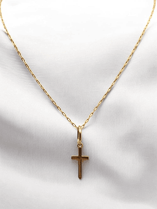 Cadena eslabón limado 45 cm y cruz palo 1.7 cm Oro 18k