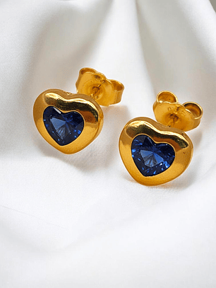 Aros corazón zafiro 8 mm Oro 18k