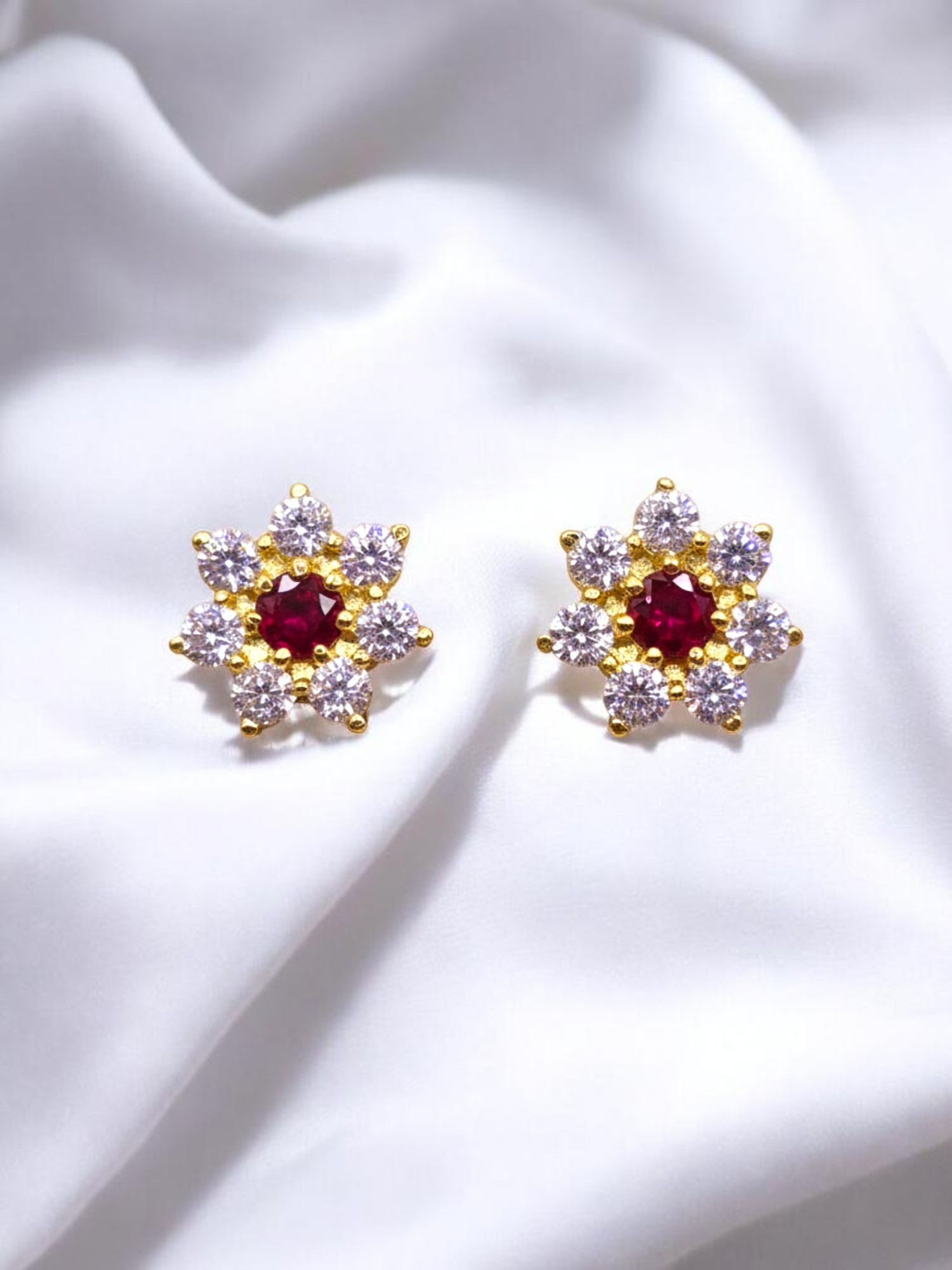 Aros rosa circónes y rubi grandes Oro 18k 5