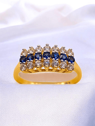 Anillo cintillo zafiros y circones grande Oro 18k