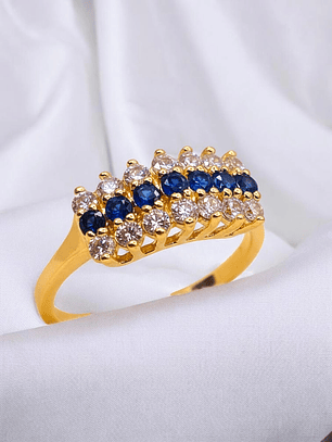 Anillo cintillo zafiros y circones grande Oro 18k