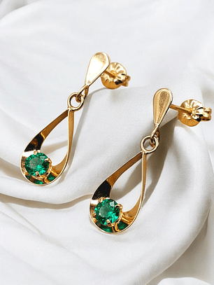 Aros gotitas colgante esmeralda con gancho Oro 18k