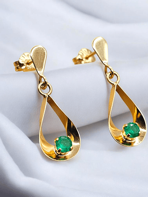Aros gotitas colgante esmeralda con gancho Oro 18k